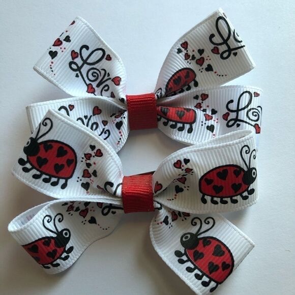 Bow pair hair bows accessories Love bug ladybug - Picture 1 of 12